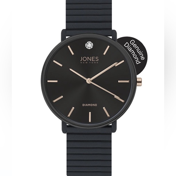 Jones New York Women's Genuine Diamond Rose Gold Dial Rubber Strap Watch… - Picture 1 of 5